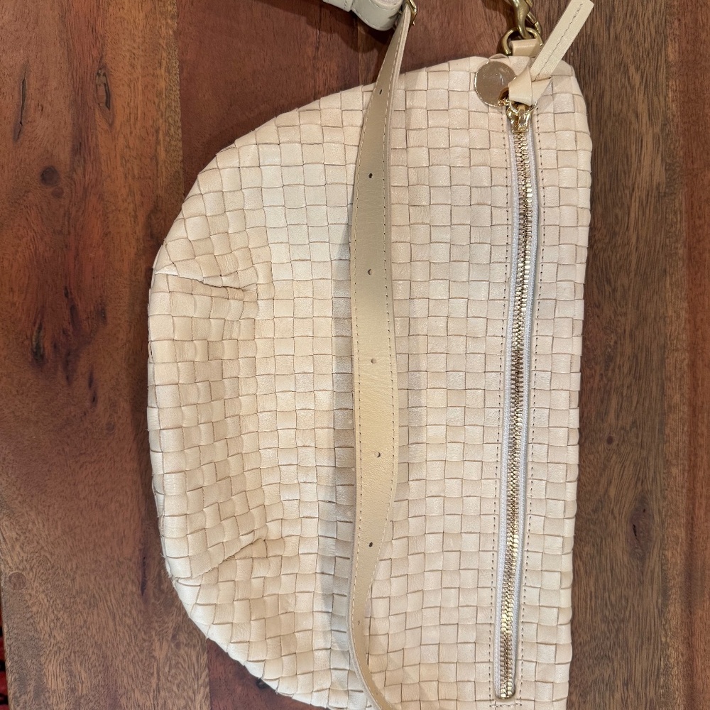 Clare V Grande Fanny Cream Woven Checker